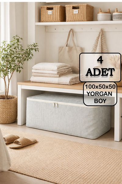 4-Piece Set Gray Striped Pillow and Duvet Storage Loop - Mega Size 100x50x50 cm