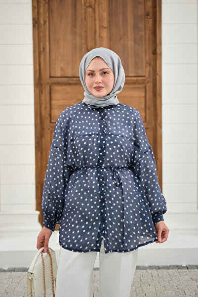 LOCCO Γυναικείο πουκάμισο με λεπτομέρειες από τούλι πουά και δέσιμο στη μέση,...