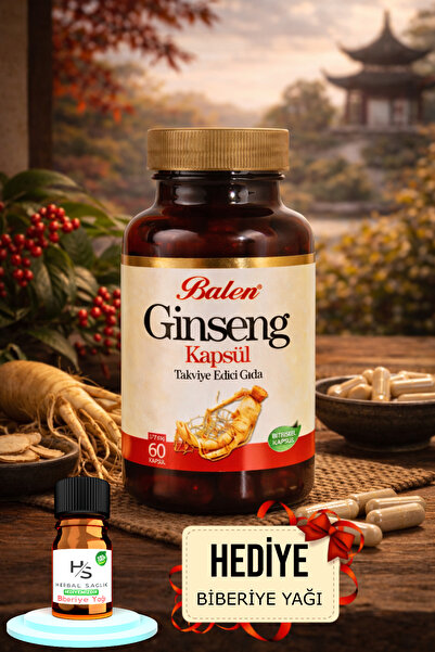 Balen Ginseng Kapsül 375 Mg 60 Adet Takviye Edici Gıda + HEDİYE BİBERİYE YAĞI