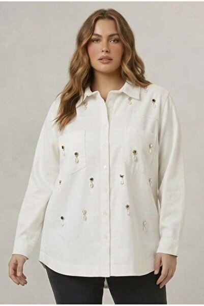 RMG Πουκάμισο μεγάλου μεγέθους με αξεσουάρ εκρού σε χρώμα εκρού