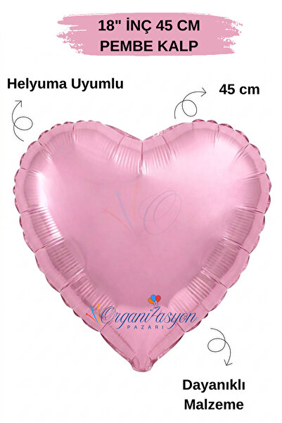 Organizasyon Pazarı 18 inç 45cm Pembe Kalp Folyo Balon | Helyum Uyumlu