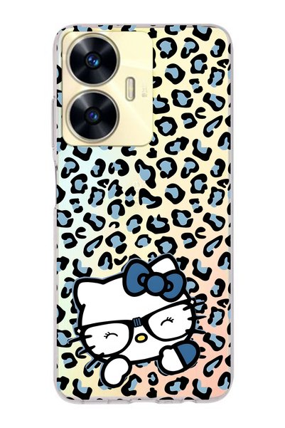 FLAMENKO Realme C55 Compatible Kitty Patterned Transparent Phone Case