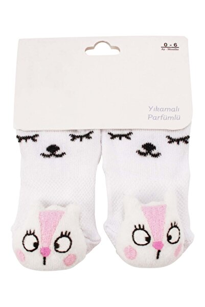 bebegen جوارب بيضاء للبنات الصغيرات مع لعبة قطة من 0 إلى 6 أشهر