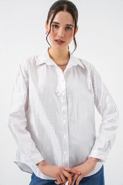 Bigdart Women's Foil Patterned Shirt 20253 - B.Silver