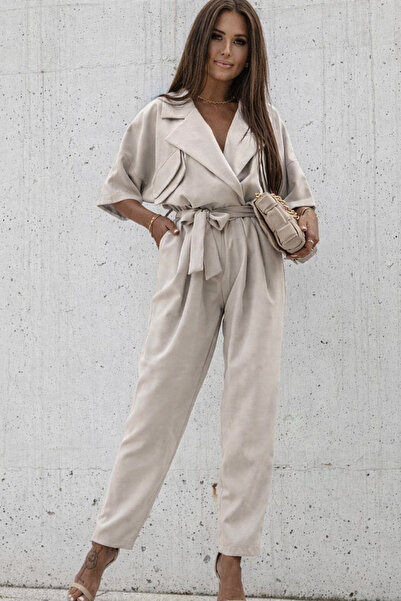 MADAME MELEK Premium Belt Detailed Double Breasted Collar Comfortable Fit Wom...