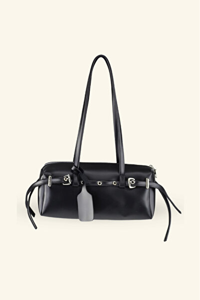 birizmoda Τσάντα χειρός Baguette με λεπτομέρεια από ζώνη κυλίνδρου - Μαύρο