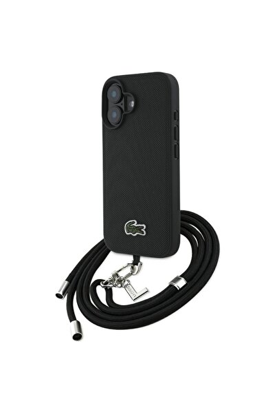 Lacoste Husă Crossbody Iconic Petit Pique MagSafe pentru iPhone 16 Negru