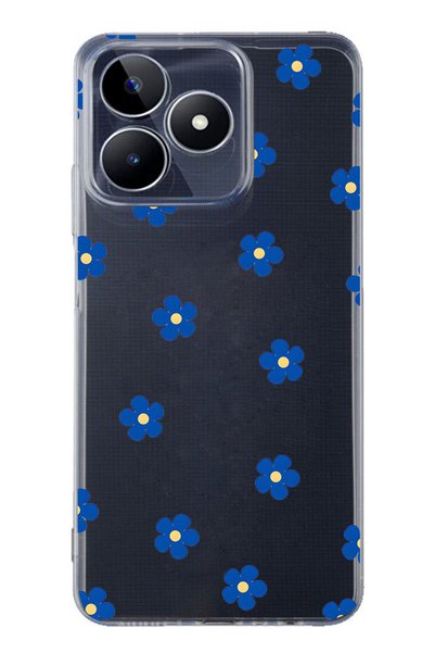 FLAMENKO Realme Note 50 4g Compatible Blue Flower Pattern Transparent Phone Case