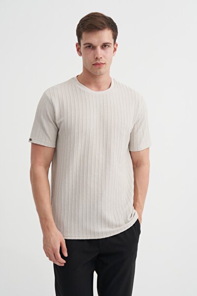 Cazador Ανδρικό μπλουζάκι με πλεκτό σχέδιο και λαιμόκοψη ποδηλάτου 40510 A.Γκρι