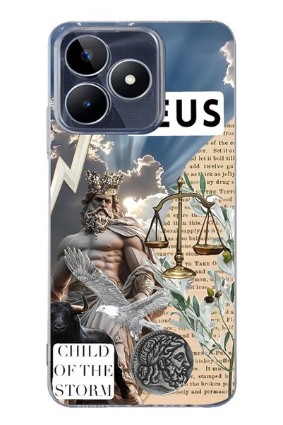 FLAMENKO Realme Note 50 4g Compatible Zeus Patterned Transparent Phone Case