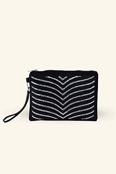 birizmoda Γυναικεία τσάντα Clutch & Portfolio από σουέντ με ασημένιες λωρίδες...