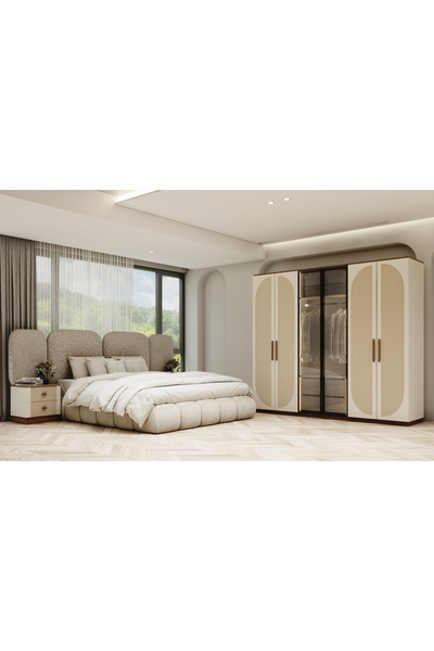 Vanmed Home Bohem Ark Cam Kapaklı Led Aydınlatmalı % 100 MDF Yatak Odası Takı...