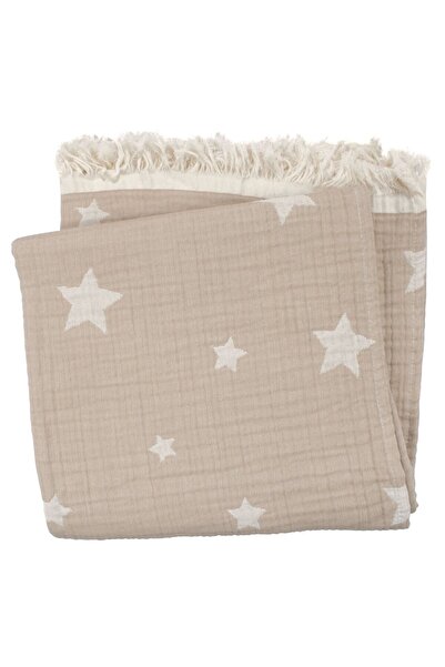 bebegen Unisex Beige Brown Star Patterned 4 Layer Tasseled Organic Muslin Bla...