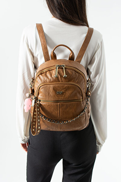 KIRASE 571 Imported Washed Leather Charm Detailed Pocketed Adjustable Strap D...