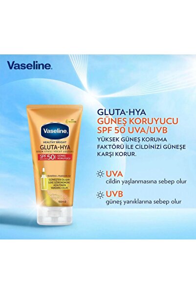 Vaseline Gluta-hya SPF50 Hyalüronik Asit Serum Etkili Vücut Losyonu Güneş Kor...
