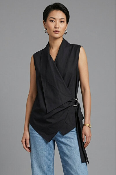 Suziş Kruvaze, Poplin Fabric Shirt Vest with Metal Accessories Li̇a35