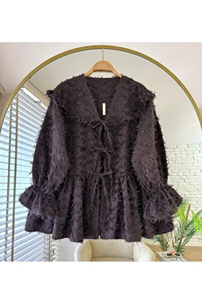 MODA VEDAT Γυναικείο κιμονό με λεπτομέρειες από φτερά και δέσιμο μπροστά -0450