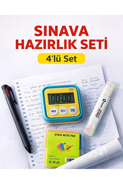 Libra Sınav Hazırlık Seti 4’lü – Kronometre + Not Kağıdı + Kalem + Fosforlu K...