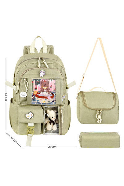 Royal Glow Kore Tarzı Ayıcıklı Aksesuarlı Kız Çocuk İlkokul Çantası Termal Be...