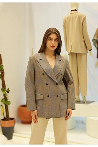 Nisam Plaid Double-Breasted Fabric Jacket