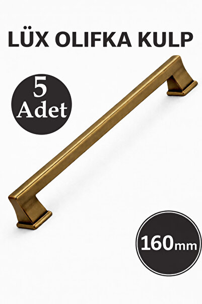 Badem10 LÜX OLİFKA Mat Antik Sarı Kulp 160 mm 5 Adet Set Çekmece Dolap Kapak ...