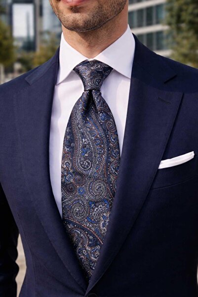 Kravatkolik Σχέδιο σάλι σε στυλ Calavera, Ιταλική μπλε ναυτική μεταξωτή γραβά...