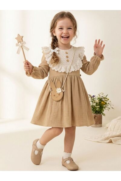 Cherrys Bebek Φόρεμα κοριτσιού από μουσελίνα με δαντέλα κηρήθρας