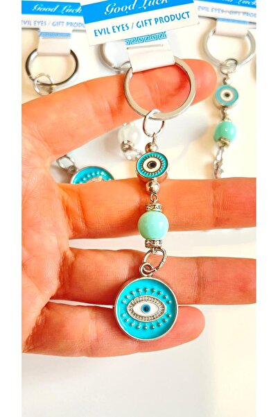 Cassime Τυρκουάζ στρογγυλό μπρελόκ με σχέδιο ματιών και ασημένιο διακοσμητικό...