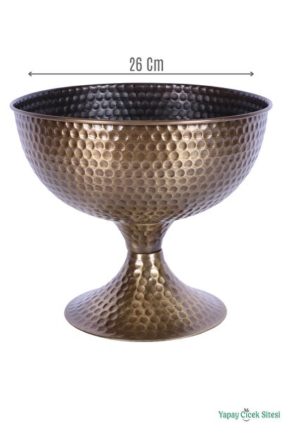 Yapay Çiçek Sitesi Metal Dekoratif Darbeli Vazo 22 Cm Bronz