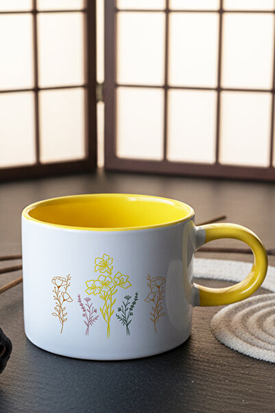 giftkonsept Colorful Wild Flowers Printed Mini Mug Teacup with Yellow Handle