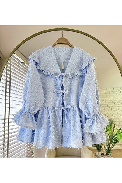 MODA VEDAT Γυναικείο κιμονό με λεπτομέρειες από φτερά και δέσιμο μπροστά -0450