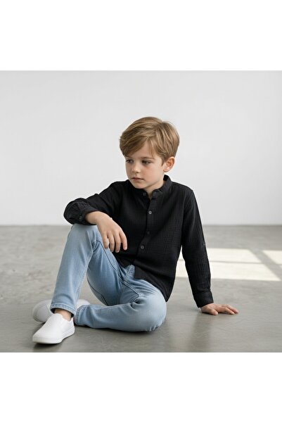 NR NarRengi Boy's White Muslin Shirt 100% Cotton Stand Collar Summer Casual Shirt