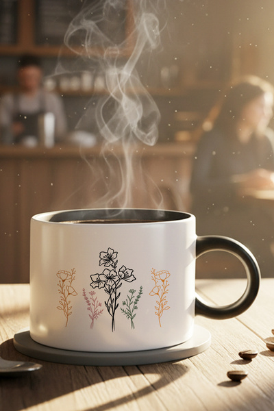 giftkonsept Colorful Wild Flowers Printed Mini Mug Teacup with Black Handle