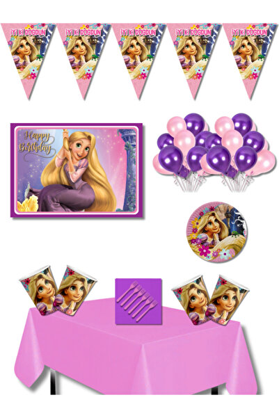Parti Furyası Rapunzel Doğum Günü Parti Seti 8 Kişilik 70x100 cm Mega Afişli ...