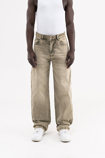 Machinist Ανδρικό παντελόνι τζιν με εφέ πλύσης, φαρδιά γραμμή, χακί