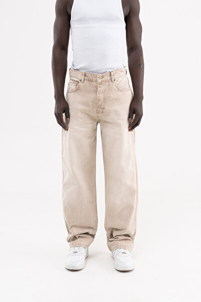 Machinist Erkek Efektli Yıkamalı Baggy Jean Pantolon Bej