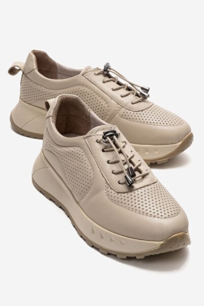 Zeynep Sıradağlı Solire Women's Genuine Leather Sports Shoes Beige
