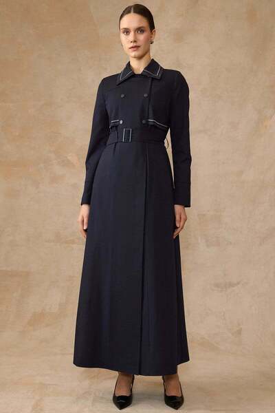 Olcay Mantel mit Kapuze und Stickerei-Detail, gefüttert, DUNKELBLAU 6849