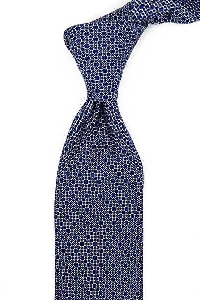 Kravatkolik Navy Blue Motif Patterned Italian Silk Tie İk2364