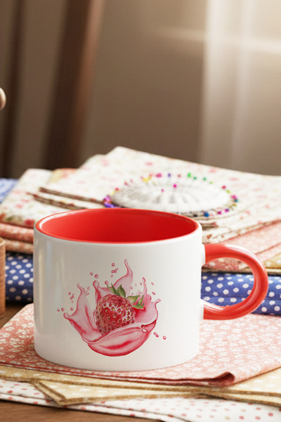 giftkonsept Fruit Series Strawberry Printed Mini Mug Teacup with Red Handle