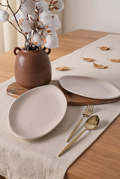 Keramika Ματ Κρεμ Μπλουμ Πιατάκι Βάρκας 31 εκ. 2 Τεμάχια 040