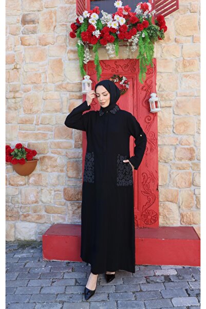 MODAMÜNASİP Υπέροχο λινό φόρεμα με διπλές τσέπες, κεντημένο με κορδόνια, 100%...