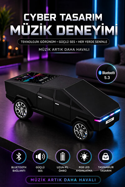 Divex CyberTruck Araba Bluetooth Hoparlör | RGB LED Ekranlı, Güçlü Ses, FM Ra...