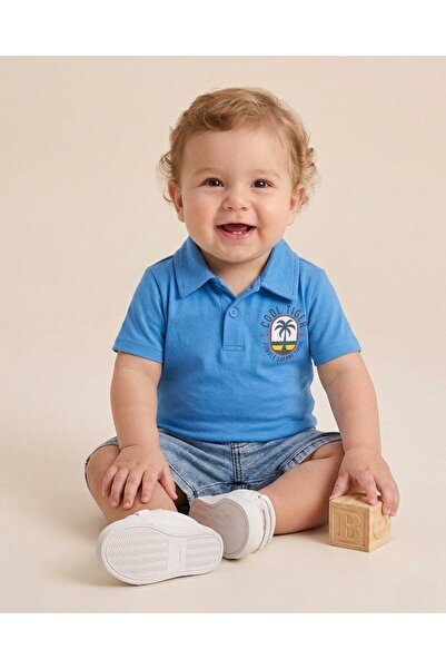 Egelite Baby Boy Summer Set with Denim Shorts and Stylish Printed Polo Collar...