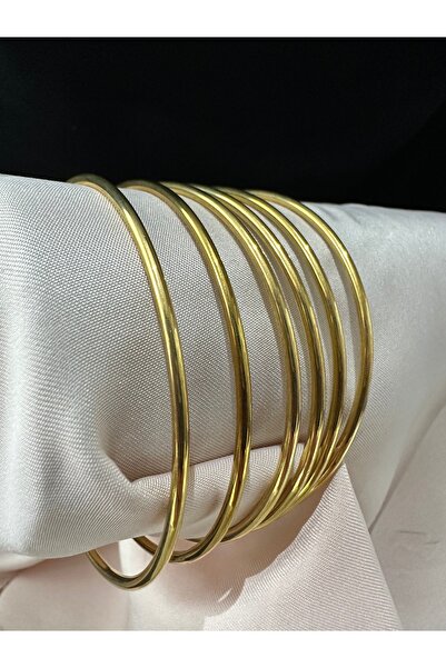 SERENİTY BİJUTERİ Gold Renk Çelik Bombeli Model 6'lı Ajda Bilezik Seti 65-70 mm