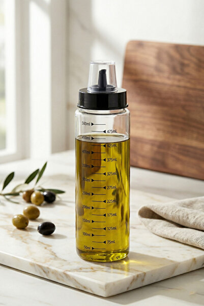 Selenica 500 ml Ölçekli Cam Yağdanlık Sirkelik Sızdırmaz Siyah Kapaklı Mutfak...