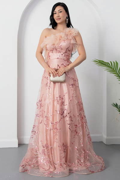 PULLIMM Φόρεμα από τούλι με παγιέτες και στράπλες λαιμόκοψη 6111