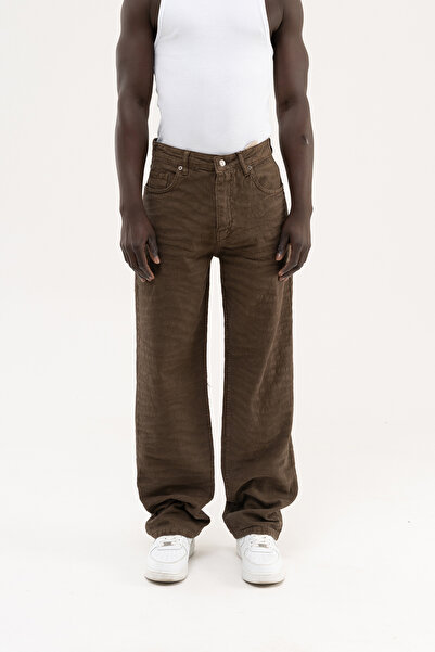 Machinist Men's Abstract Patterned Baggy Jean Trousers Brown