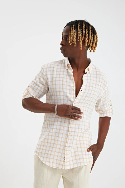 everhold Ekose Casual Fit Keten Gömlek