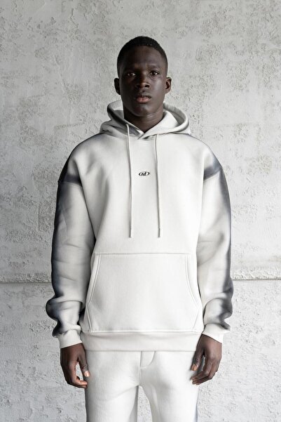 Machinist Erkek Hand Made Sprey Efektli Şardonlu Kapüşonlu Sweatshirt Uzay Grisi